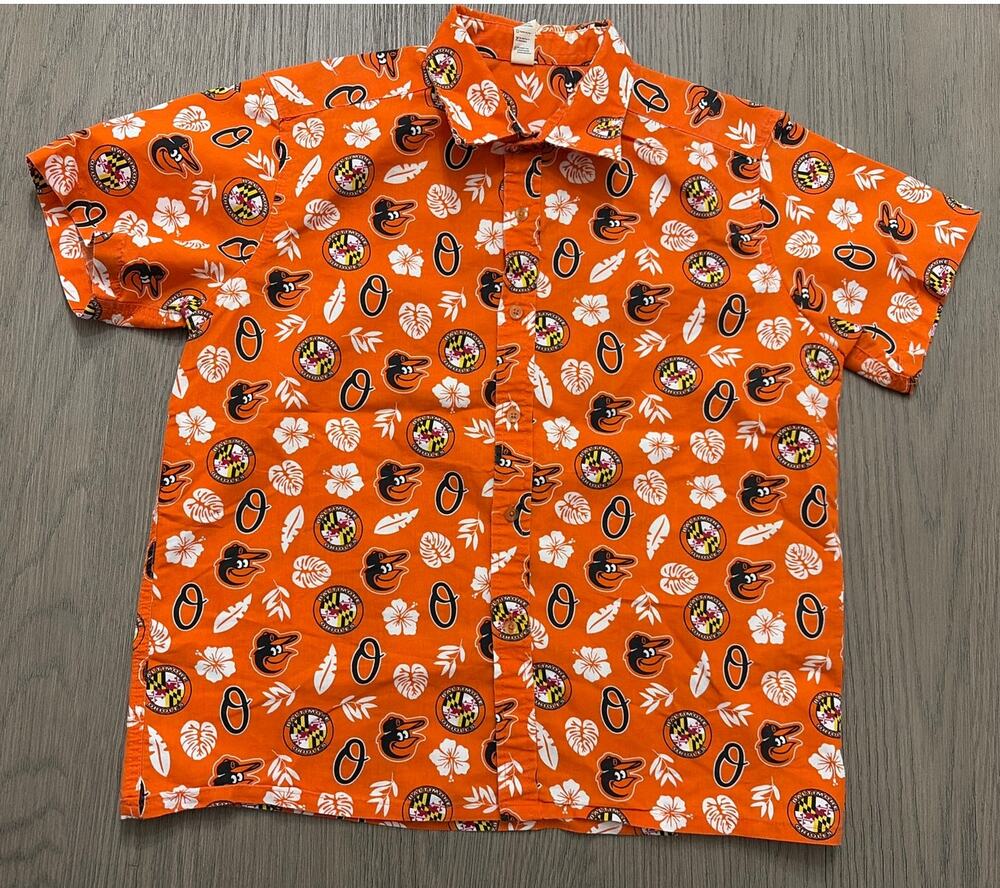 Baltimore Orioles  Orange S/S Hawaiian Button Up Shirt Medium